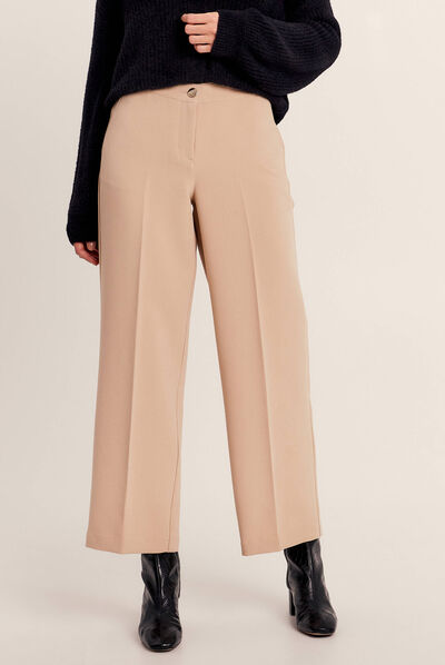 Pantalon large fluide à pinces sable femme