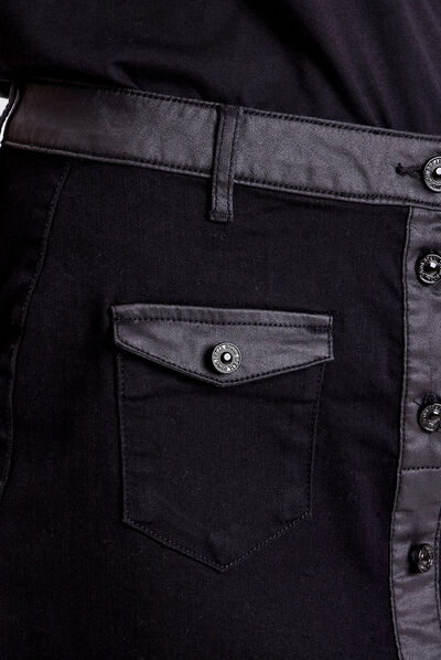 Jupe droite boutonnée noir femme
