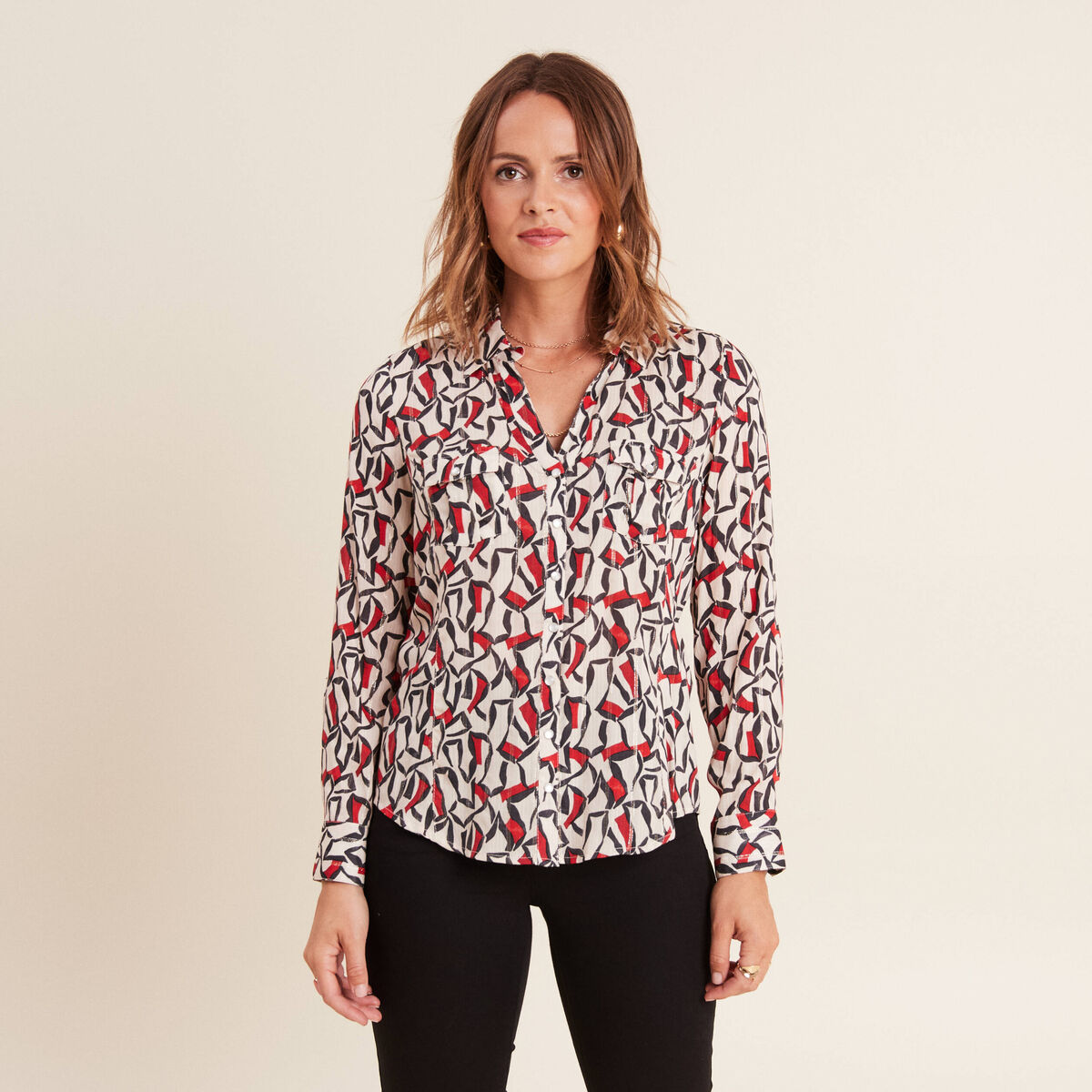 Chemise manches longues rouge femme