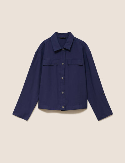 Chemise col chemise manches longues bleu marine femme