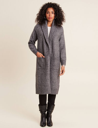 Gilet long manches longues gris foncé femme