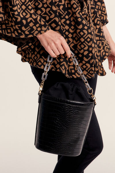 Sac seau anse chaîne noir femme