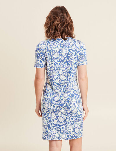 Robe droite courte col V bleu femme