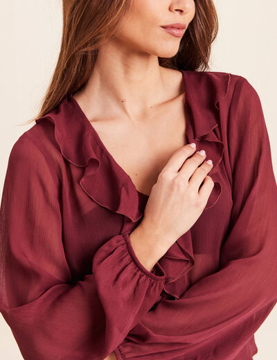Blouse ample en voile manches longues prune femme