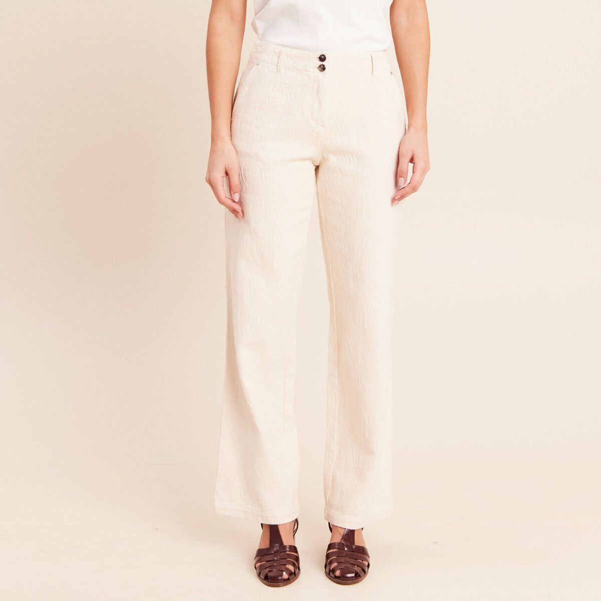 Pantalon coupe droite taille standard ivoire femme