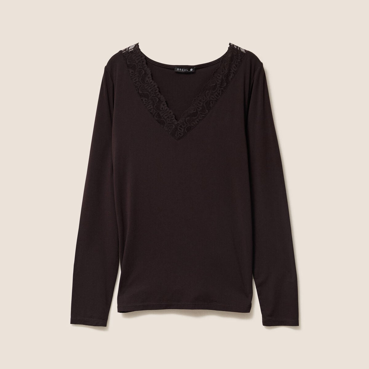 T-shirt thermo-douceur manches longues marron fonc&eacute; femme