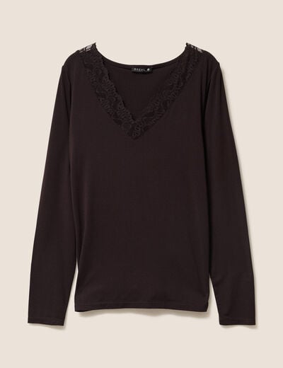 T-shirt thermo-douceur manches longues marron fonc&eacute; femme