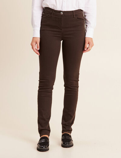 Jean magique L'Unique coupe ajust&eacute;e marron fonc&eacute; femme