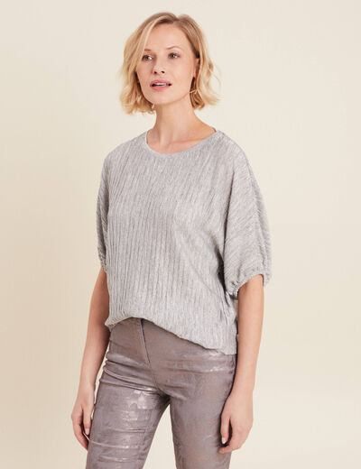 Blouse manches 3/4 plissée gris argent femme