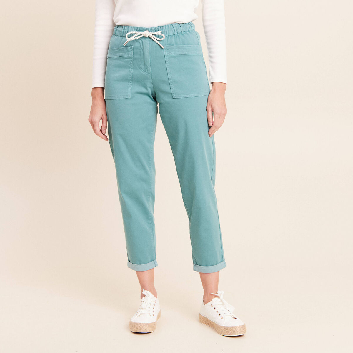 Pantalon coupe mom 7/8&egrave;me bleu turquoise femme