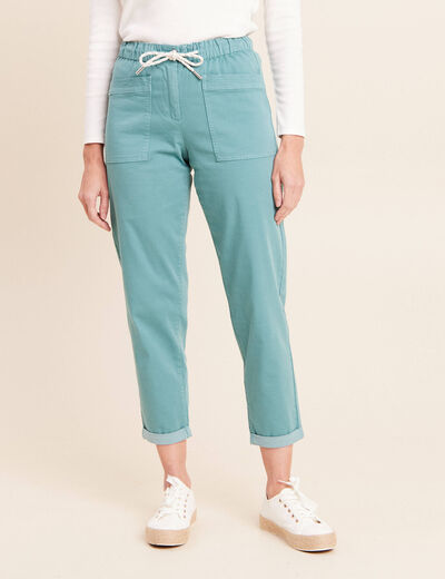 Pantalon coupe mom 7/8&egrave;me bleu turquoise femme