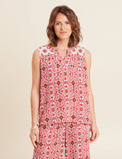 Blouse fluide sans manches rose femme