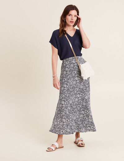 Jupe longue évasée bleu femme