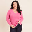 Pull col v manches longues rose fushia femme