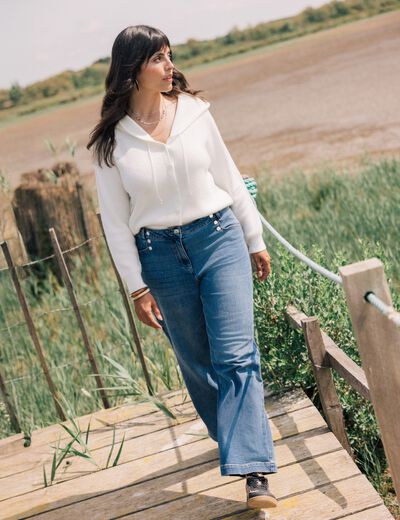 Jean large à pont denim stone femme