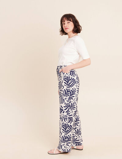 Pantalon fluide taille haute blanc femme