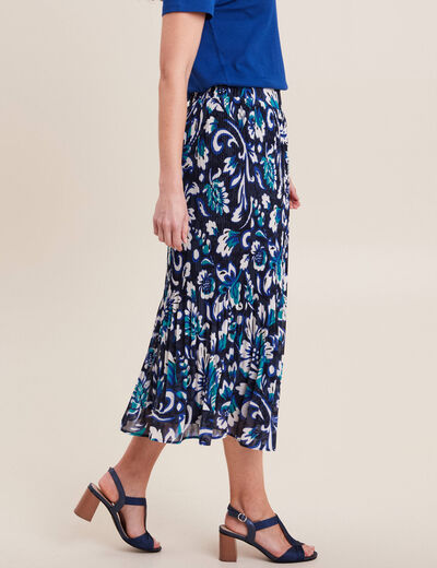 Jupe longue plissée imprimée bleu femme