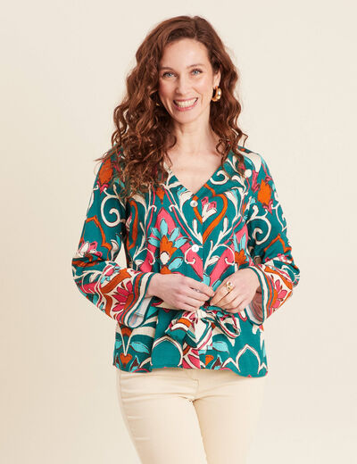 Chemise manches longues nouée rose femme