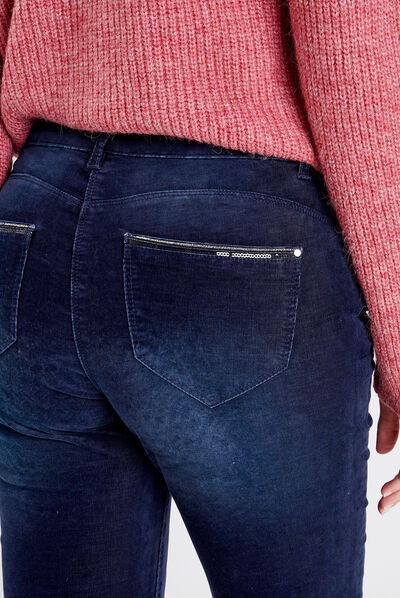 Pantalon ajusté velours bleu foncé femme