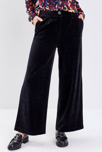 Pantalon large velours noir femme