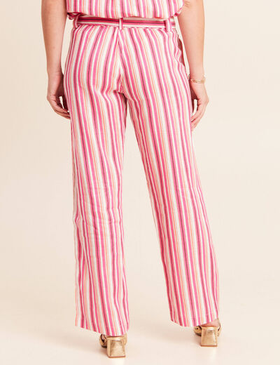 Pantalon coupe large en lin rose femme