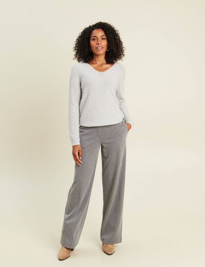 Pull col v manches longues &agrave; sequins gris clair femme