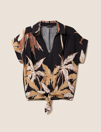 Chemise fluide manches courtes noir femme