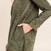 Robe droite courte velours col chemise vert kaki femme