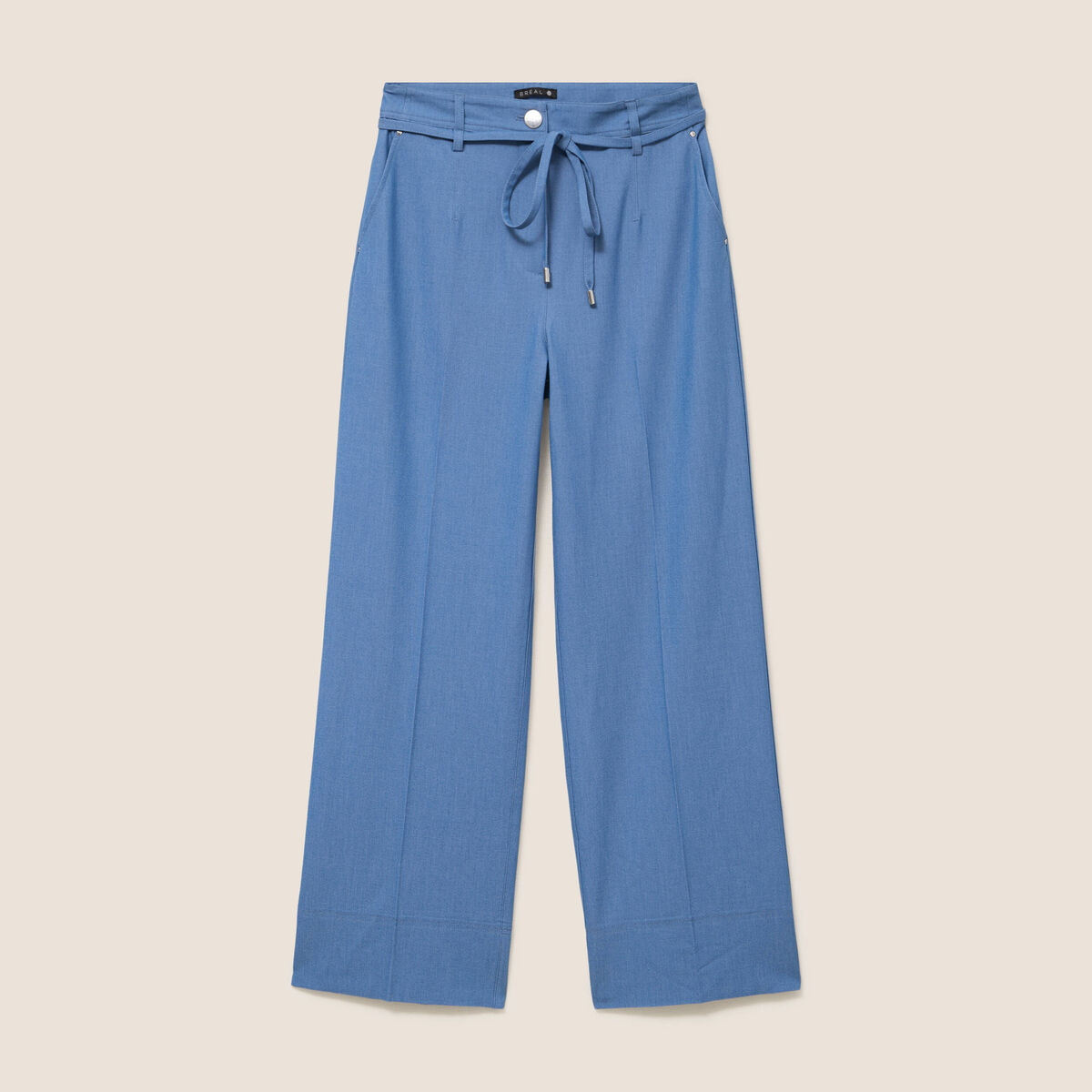 Pantalon coupe large taille haute fluide denim double stone femme