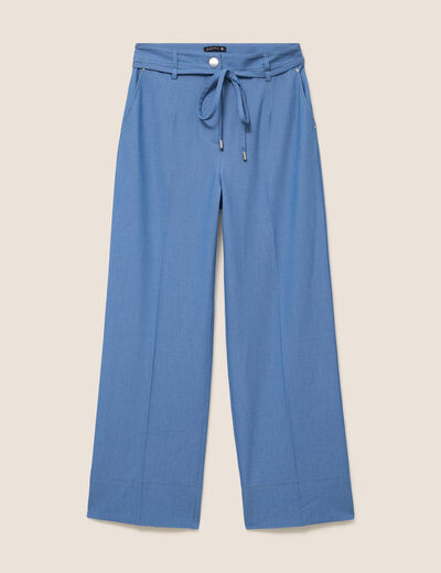 Pantalon coupe large taille haute fluide denim double stone femme