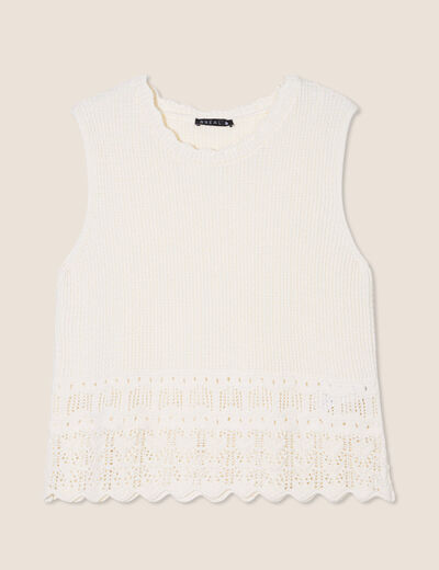 Débardeur tricot sans manches ecru femme