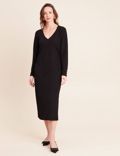 Robe col v manches longues noir femme