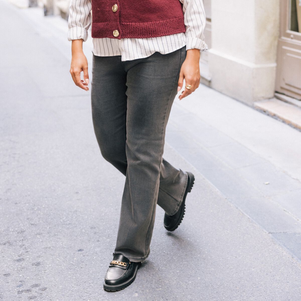 jean bootcut taille standard denim gris femme