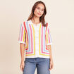 Polo manches courtes aspect macram&eacute; multicolore femme