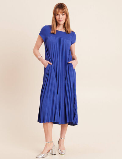 Robe longue &eacute;vas&eacute;e manches courtes bleu fonc&eacute; femme