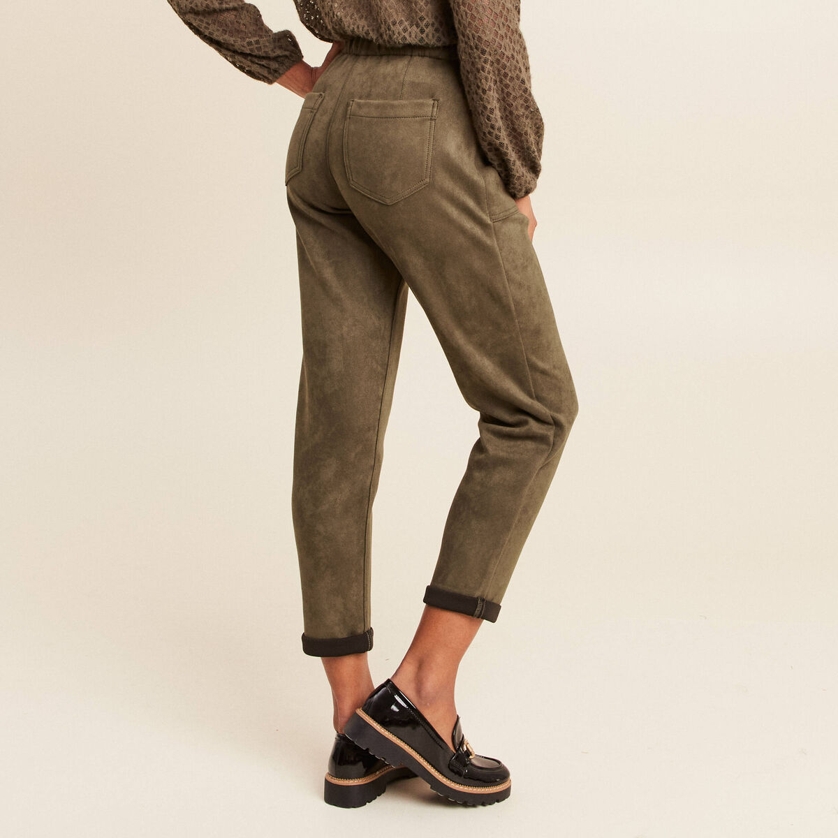 Pantalon coupe mom 7/8&egrave;me vert kaki femme