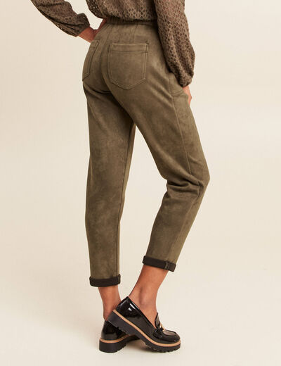 Pantalon coupe mom 7/8&egrave;me vert kaki femme