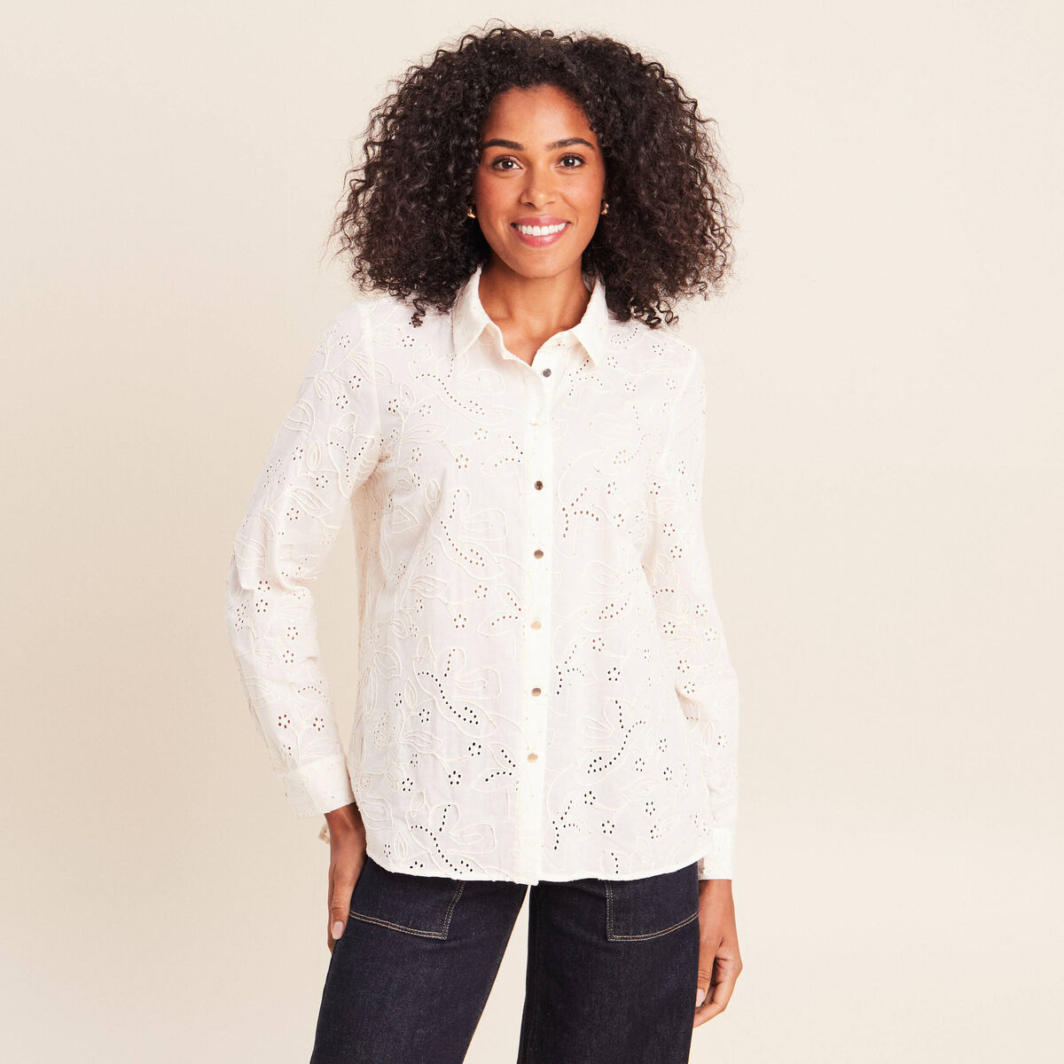 Chemise droite manches longues ecru femme