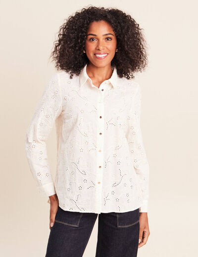 Chemise droite manches longues ecru femme