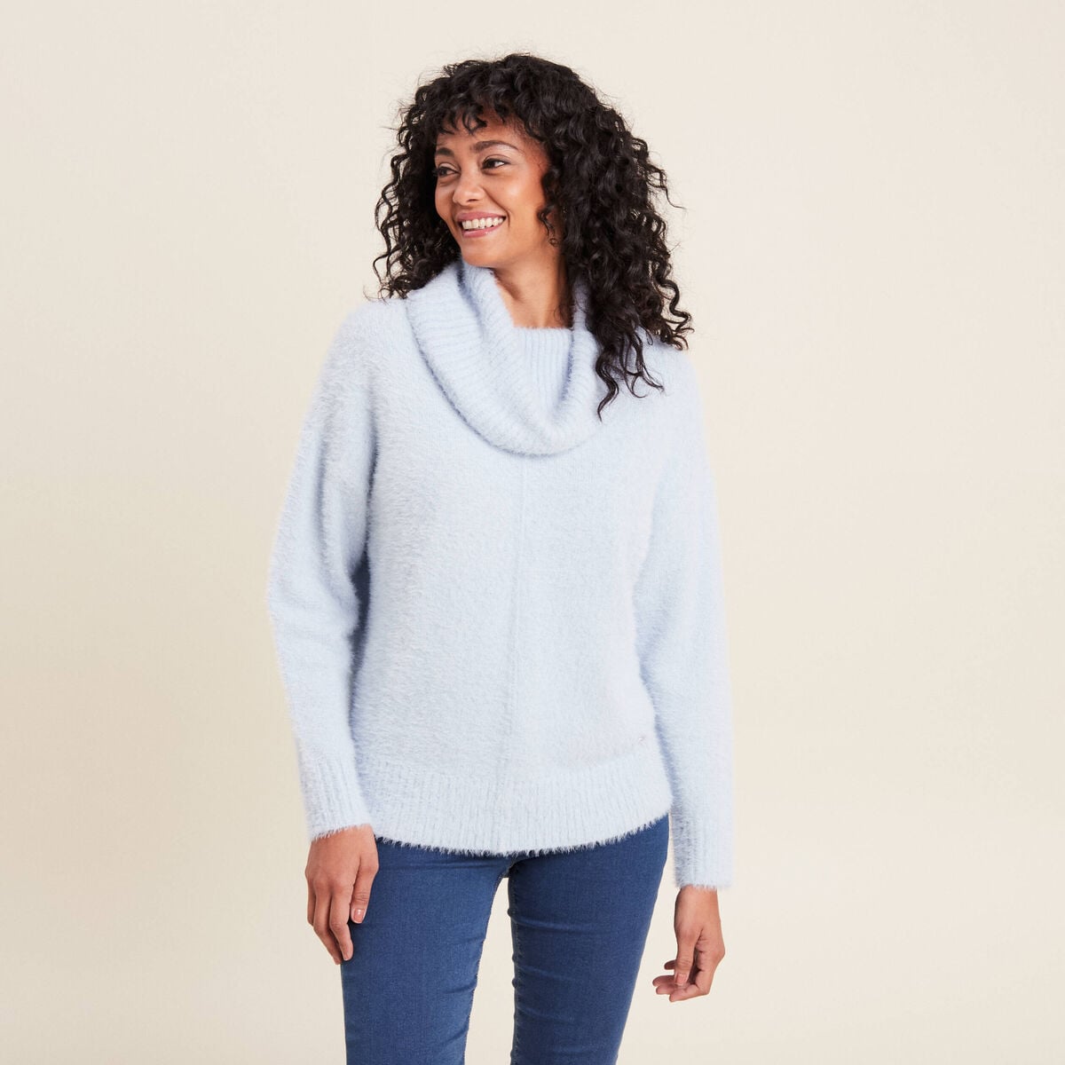 Pull manches longues bleu pastel femme
