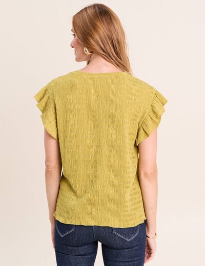 T-shirt col rond manches courtes vert olive femme