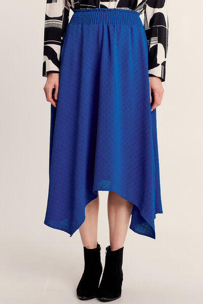 Jupe longue évasée asymétrique bleu electrique femme