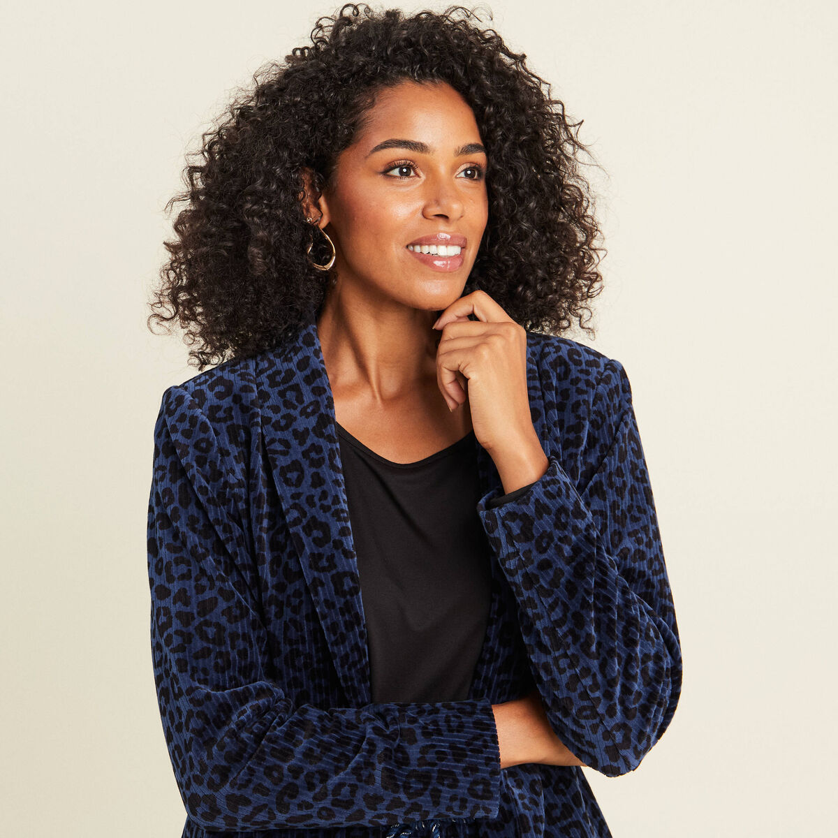 Veste tailleur velours bleu femme
