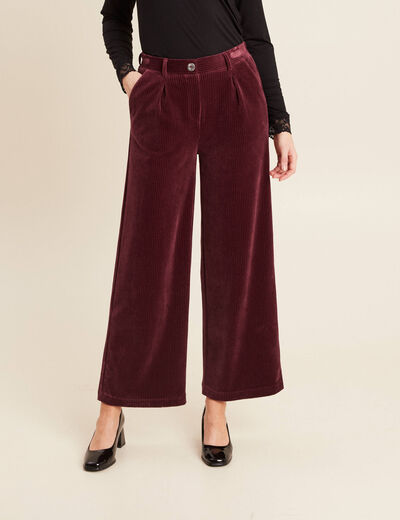 Pantalon large velours bordeaux femme