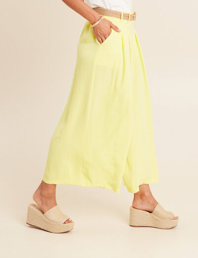 Pantalon jupe-culotte large jaune clair femme