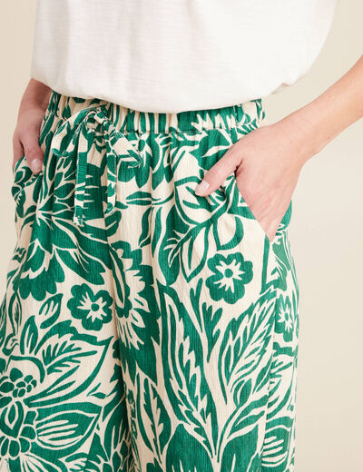 Pantalon large taille haute ecru femme