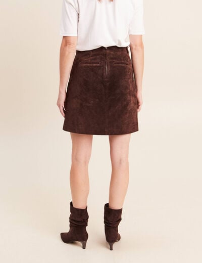 Jupe trap&egrave;ze courte en similicuir marron fonc&eacute; femme