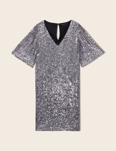 Robe évasée sequins gris argent femme