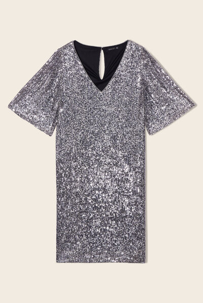 Robe évasée sequins gris argent femme