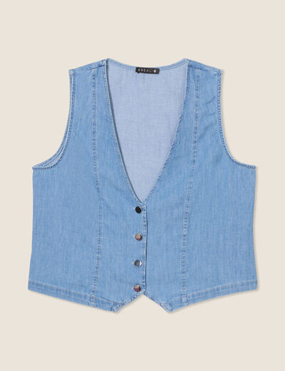 Veston sans manches jean denim bleach femme